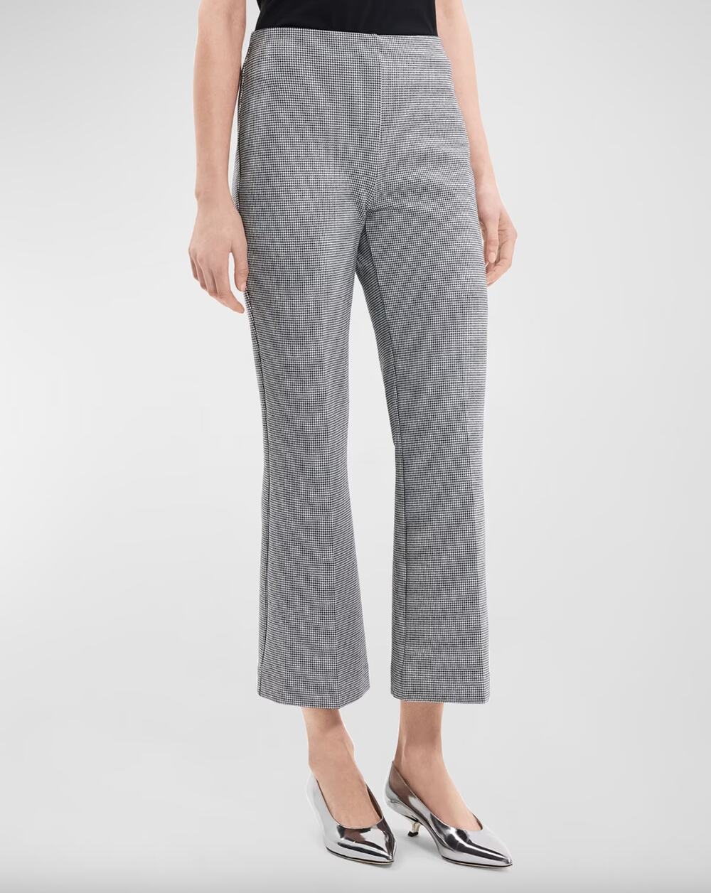 Theory Knit Houndstooth Kick Pants Size S Midrise Crop Flare Office Twee Classic